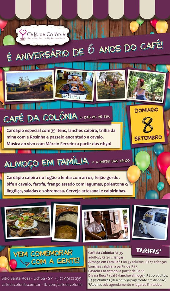 Programação de aniversário do Café da Colônia